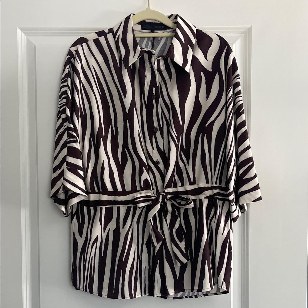 Zebra Print Button-Up Blouse